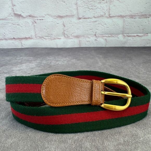 Gucci Vintage Sherry Line Brown Leather Belt Gold Buckle 80/32”